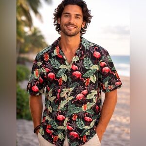 RJC Hawaiian Flamingo Shirt Men’s 3XL Made in Hawaii Tropical Aloha